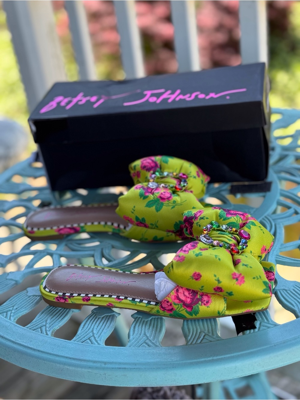 Betsey Johnson Daisyy Satin Square Toe Slide Sandals 5.5 NIB
